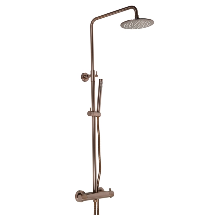 Product Cut out image of the JTP Vos Brushed Bronze Thermostatic Exposed Bar Valve Shower Kit